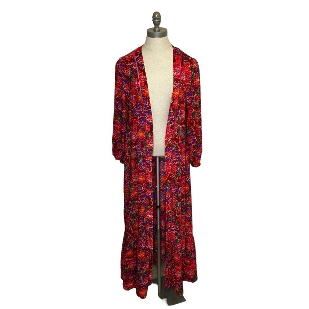 Paloma Blue Bowie CREPE DE CHINE Kimono Wrap Maxi Colorful Floral Dress Size XS - Picture 14 of 16